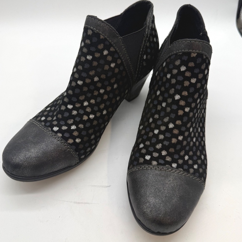 Remonte Rieker Black Polka Dot Metallic Cap Toe Ankle Booti 41 9.5 whimsygoth